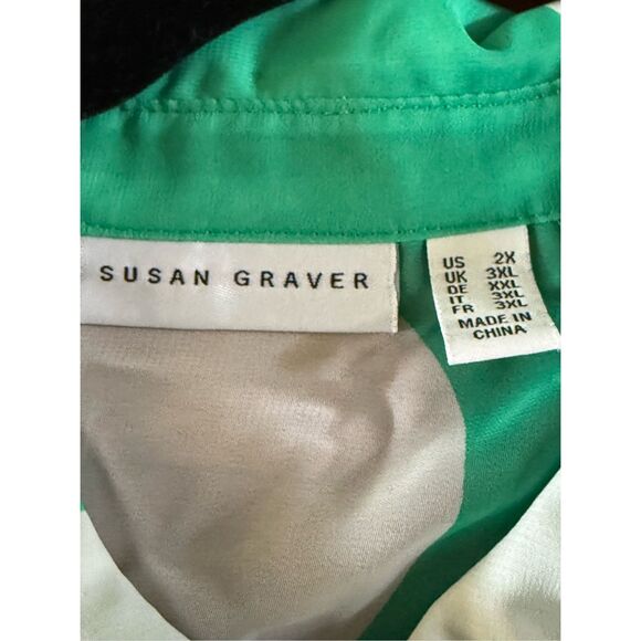 Susan Graver Blouse  Woman Kelly Green Polka Dot Semi Sheer Button Up Tunic SZ 2 - Picture 7 of 9